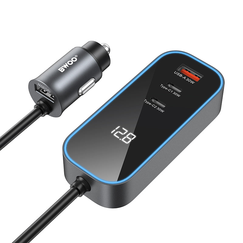 Auto nabíječka BWOO CC107 Display, 120W, 3A, 2 x USB-A - 2 x USB-C, Černá