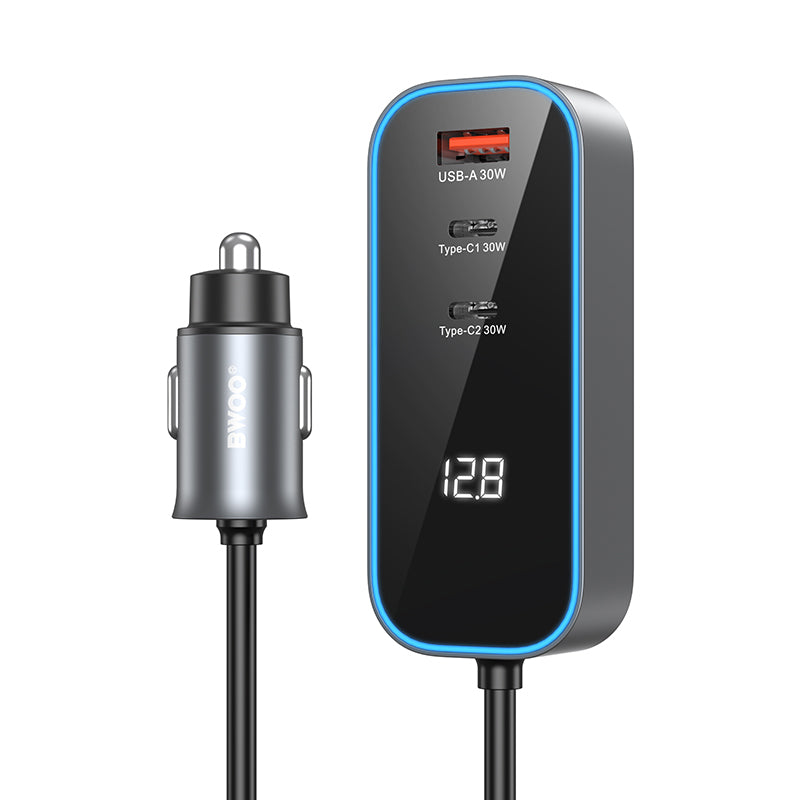 Auto nabíječka BWOO CC107 Display, 120W, 3A, 2 x USB-A - 2 x USB-C, Černá