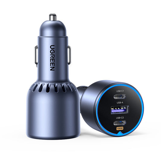 Auto nabíječka s USB-C kabelem UGREEN EC705, 130W, 5A, 1 x USB-A - 2 x USB-C, šedá