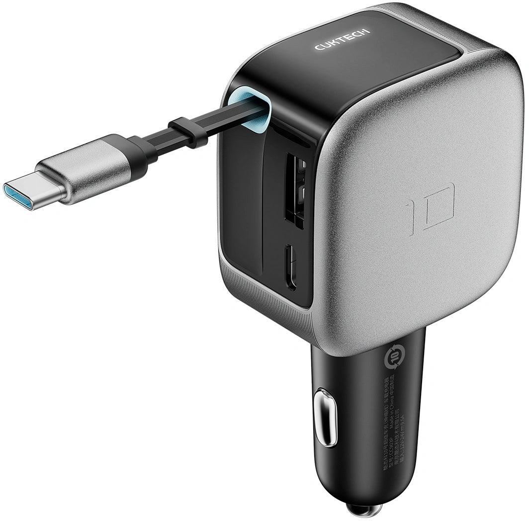 Auto nabíječka s USB-C kabelem Cuktech CC903P Display, 100W, 5A, 1 x USB-A - 1 x USB-C, šedá