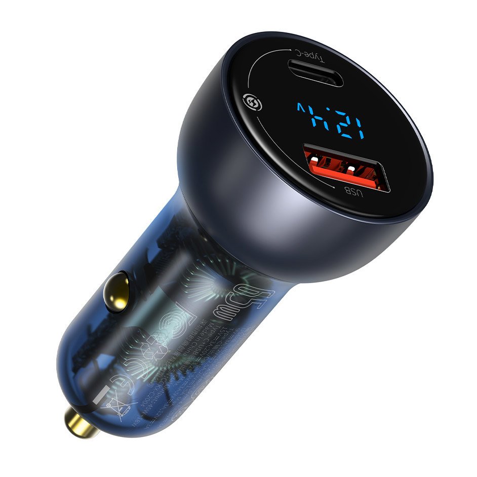 Auto nabíječka s kabelem USB-C Baseus Digital Display, 65W, 5A, 1 x USB-A - 1 x USB-C, černá TZCCKX-0G