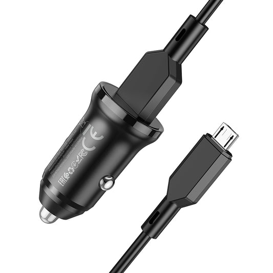 Auto nabíječka s microUSB kabelem Borofone BZ18, 18W, 3A, 1 x USB-A, Černá
