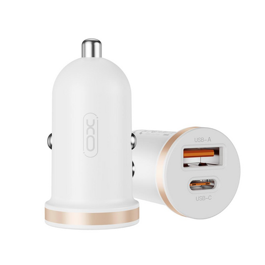 Auto nabíječka s kabelem Lightning XO Design CC56, 30W, 3A, 1 x USB-A - 1 x USB-C, Bílá