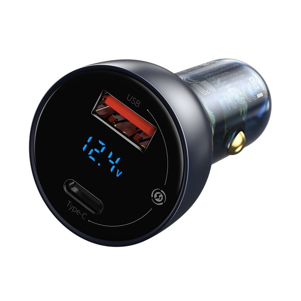 Auto nabíječka s kabelem USB-C Baseus Digital Display, 65W, 5A, 1 x USB-A - 1 x USB-C, černá TZCCKX-0G