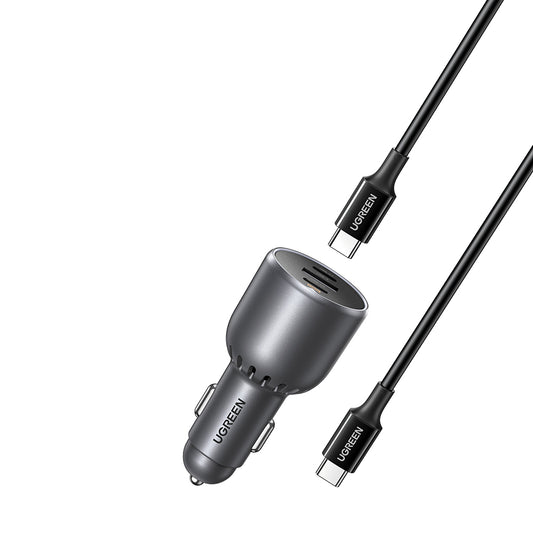 Auto nabíječka s USB-C kabelem UGREEN EC705, 130W, 5A, 1 x USB-A - 2 x USB-C, šedá