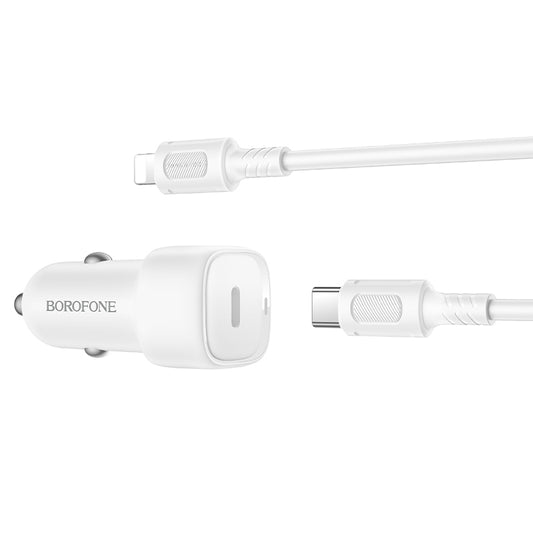Borofone BZ34A Cloud Car Charger with Lightning Cable, 20W, 3A, 1 x USB-A - 1 x USB-C, White