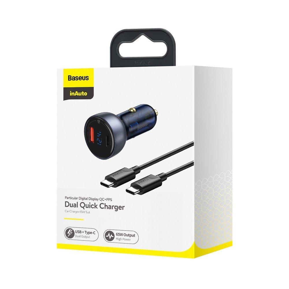 Auto nabíječka s kabelem USB-C Baseus Digital Display, 65W, 5A, 1 x USB-A - 1 x USB-C, černá TZCCKX-0G