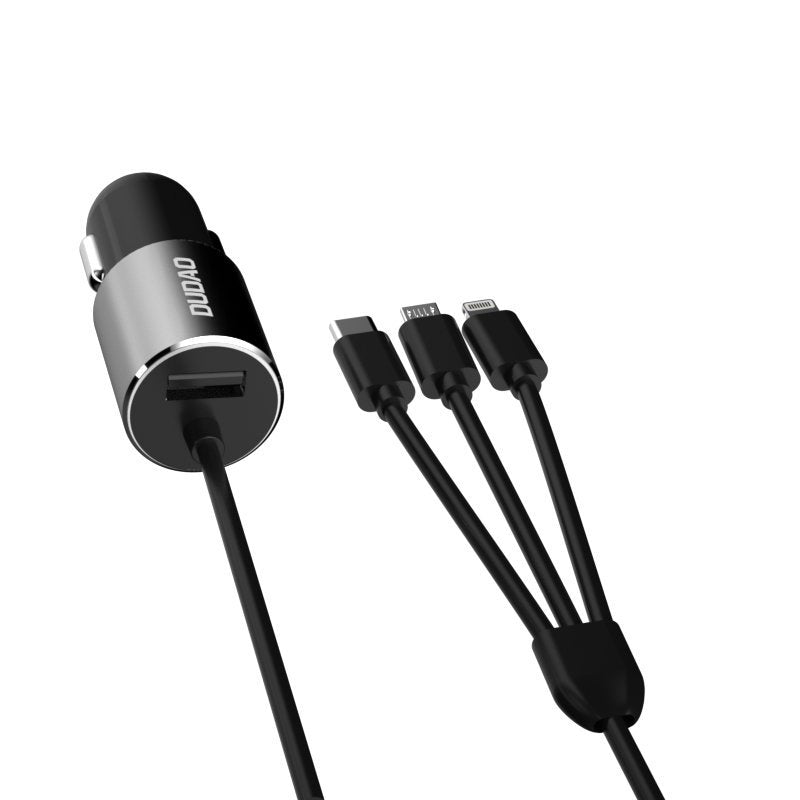 Car Charger With Lightning / microUSB / USB-C Cable Dudao R5ProN, 17W, 3.4A, 1 x USB-A, Black