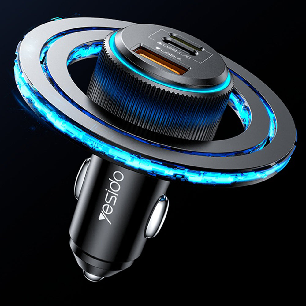 Auto nabíječka s kabelem Lightning Yesido Y60, 38W, 3A, 1 x USB-A - 2 x USB-C, Černá