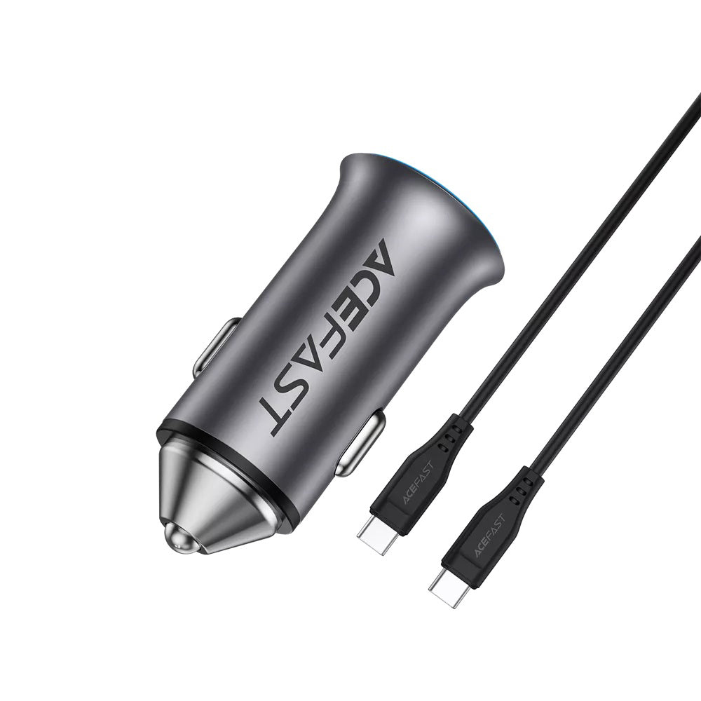 Acefast B16 Car Charger with USB-C Cable, 95W, 3.25A, 1 x USB-A - 1 x USB-C, Gray