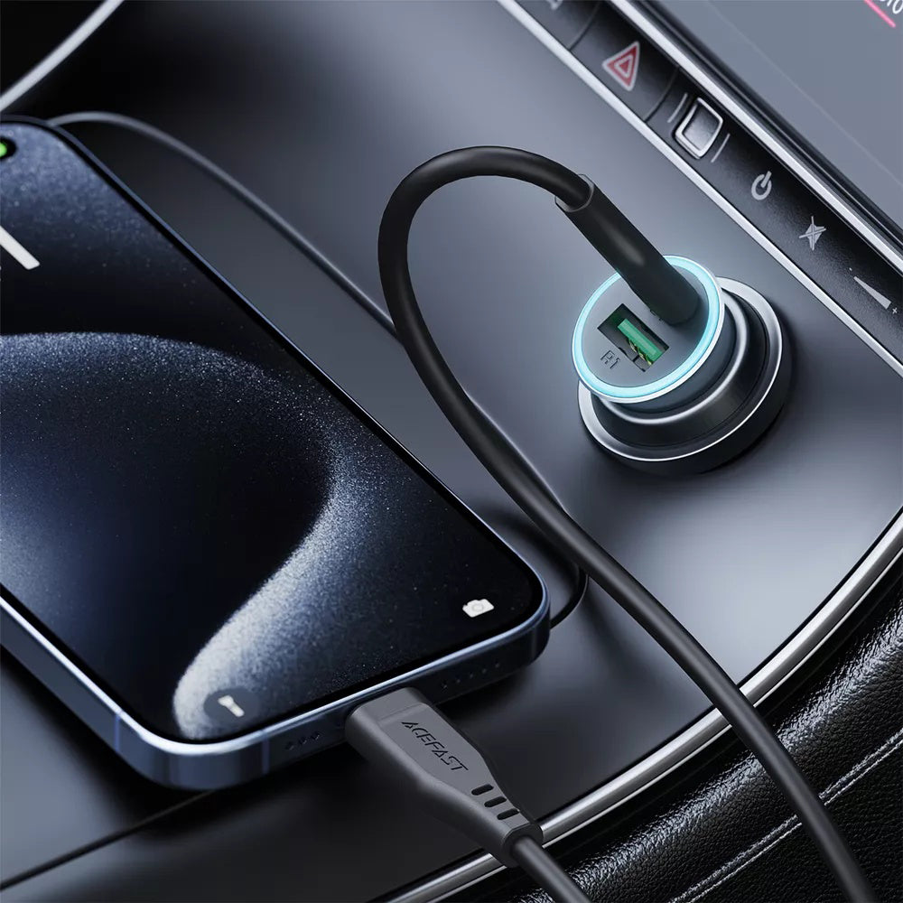 Acefast B16 Car Charger with USB-C Cable, 95W, 3.25A, 1 x USB-A - 1 x USB-C, Gray