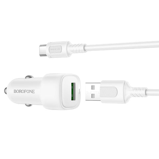 Autonabíječka s kabelem USB-C Borofone BZ34 Cloud, 18W, 3A, 1 x USB-A, Bílá