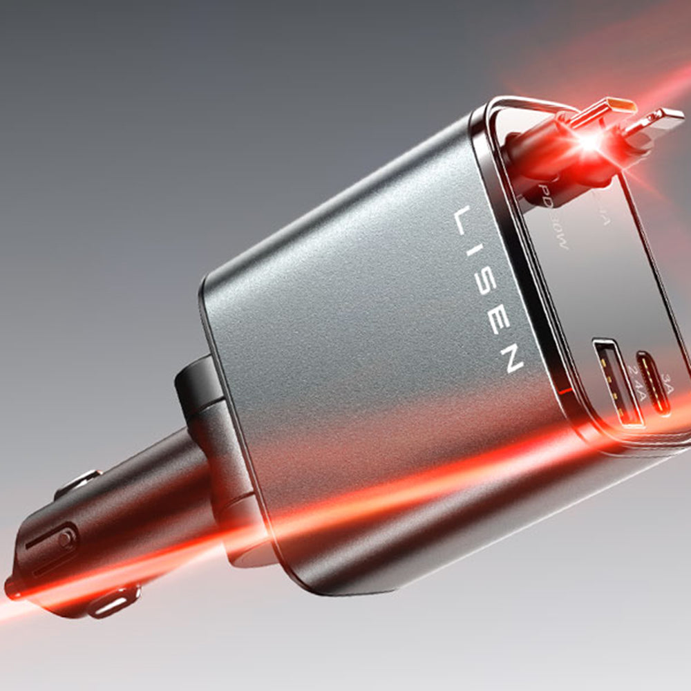 Autonabíječka s kabelem USB-C / Lightning Lisen, 69W, 3A, 1 x USB-A - 1 x USB-C, Černá YL0224040031