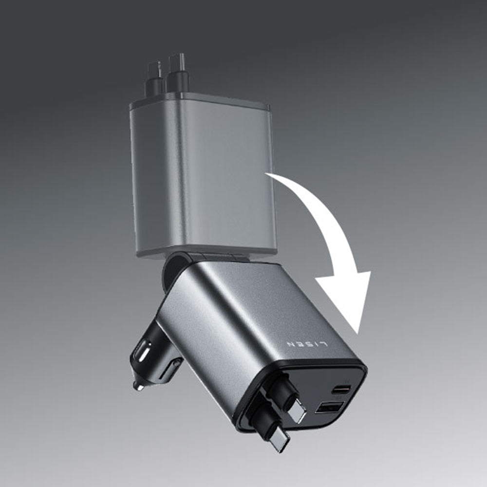 Autonabíječka s kabelem USB-C / Lightning Lisen, 69W, 3A, 1 x USB-A - 1 x USB-C, Černá YL0224040031