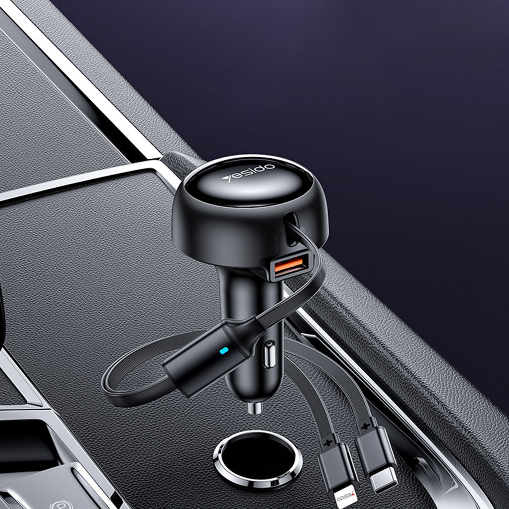 Auto nabíječka s kabelem USB-C / Lightning Yesido Y61, 53W, 3A, 1 x USB-A, Černá