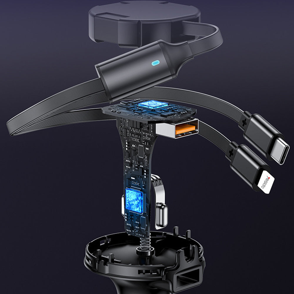 Auto nabíječka s kabelem USB-C / Lightning Yesido Y61, 53W, 3A, 1 x USB-A, Černá