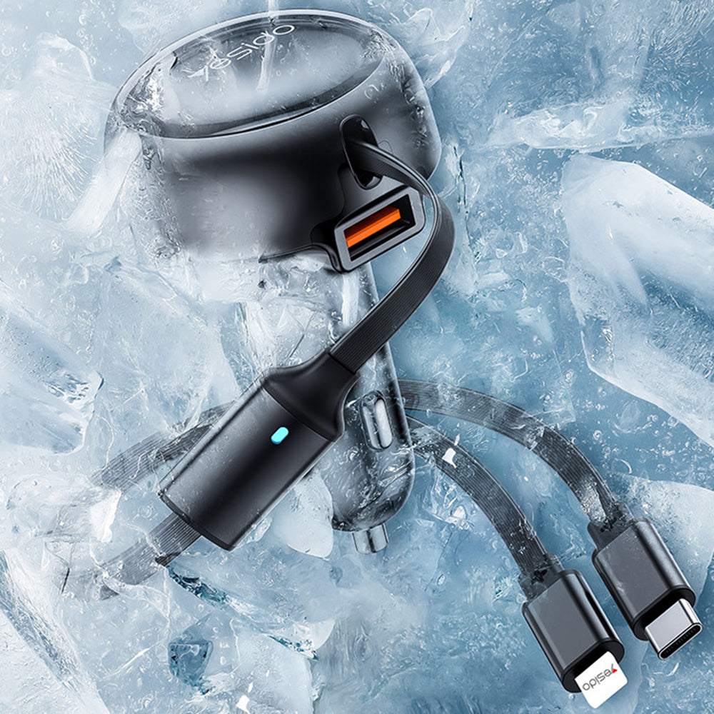 Auto nabíječka s kabelem USB-C / Lightning Yesido Y61, 53W, 3A, 1 x USB-A, Černá