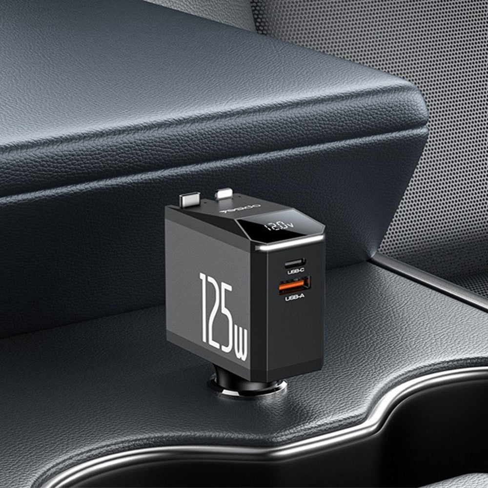 Car Charger with USB-C / Lightning Cable Yesido Y71 Display, 125W, 3A, 1 x USB-A - 1 x USB-C, Black