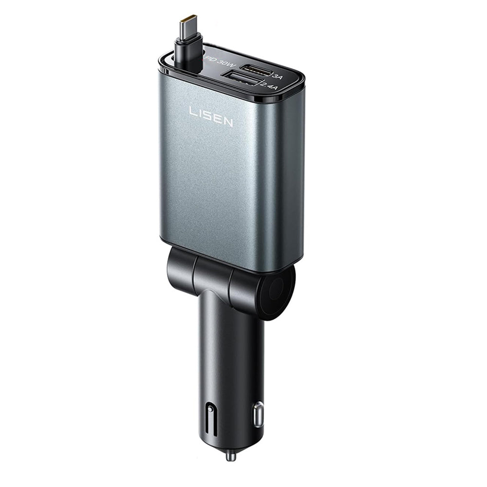 Auto nabíječka s USB-C kabelem Lisen, 57W, 3A, 1 x USB-A - 1 x USB-C, Černá YL0325010016