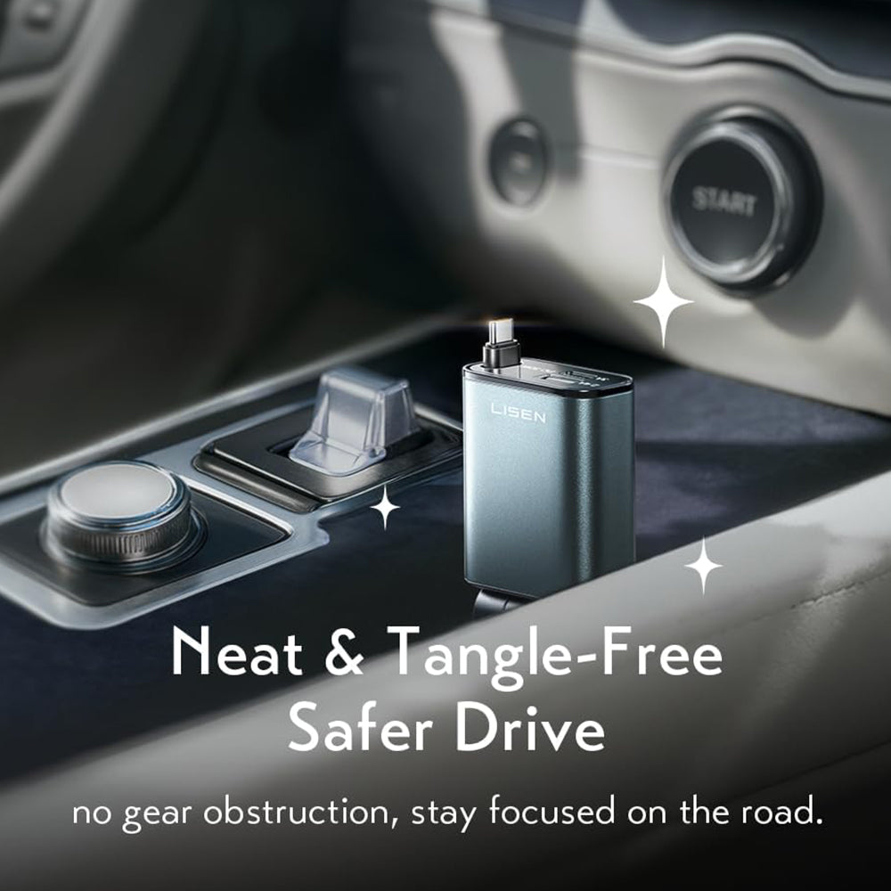 Auto nabíječka s USB-C kabelem Lisen, 57W, 3A, 1 x USB-A - 1 x USB-C, Černá YL0325010016