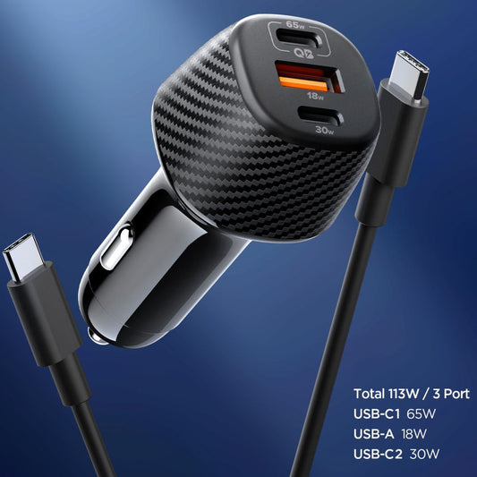 Auto nabíječka s USB-C kabelem Spigen EV1133, 113W, 3.25A, 1 x USB-A - 2 x USB-C, Černá