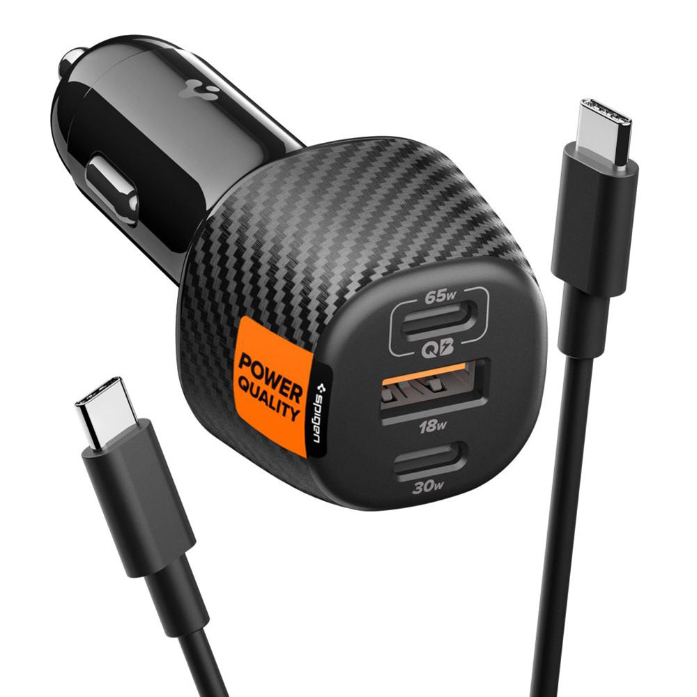 Auto nabíječka s USB-C kabelem Spigen EV1133, 113W, 3.25A, 1 x USB-A - 2 x USB-C, Černá