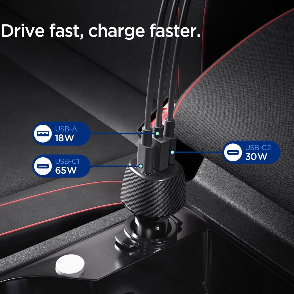 Auto nabíječka s USB-C kabelem Spigen EV1133, 113W, 3.25A, 1 x USB-A - 2 x USB-C, Černá