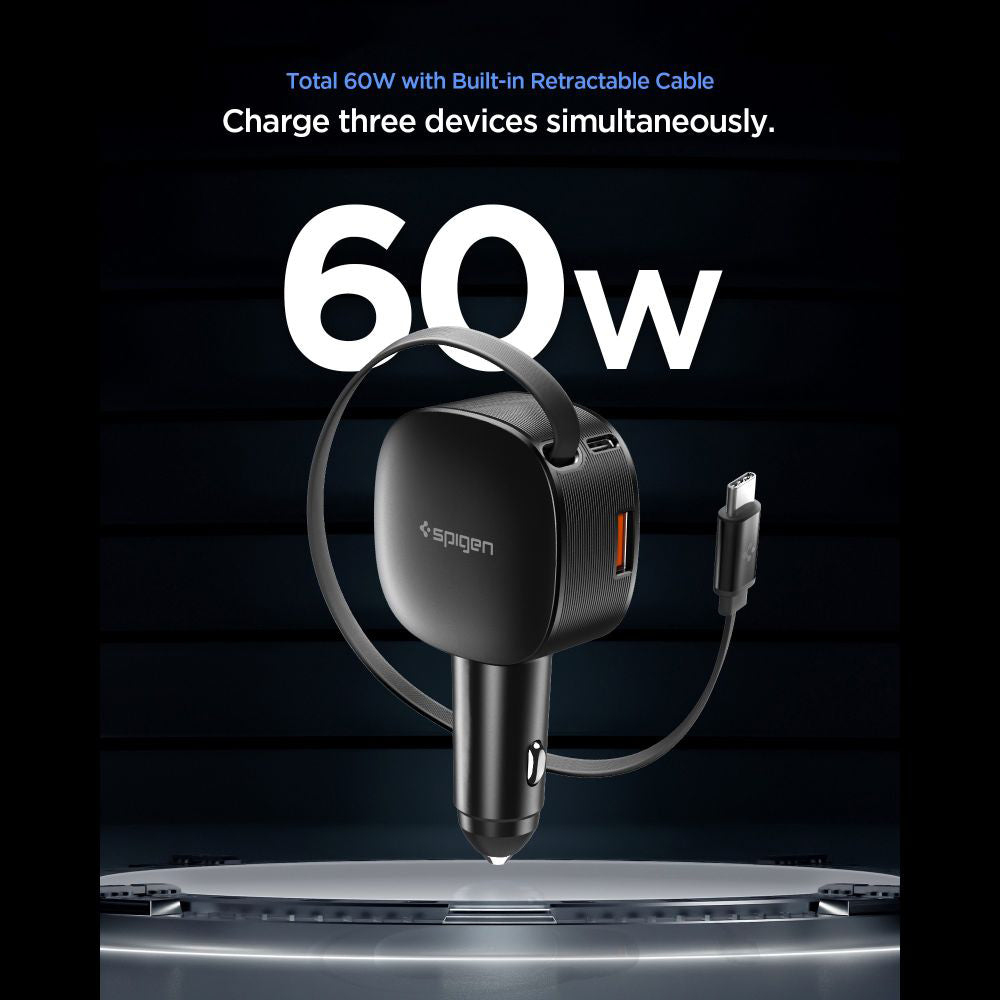 Auto nabíječka s USB-C kabelem Spigen EV603BT Essential, 60W, 3A, 1 x USB-A - 1 x USB-C, černá