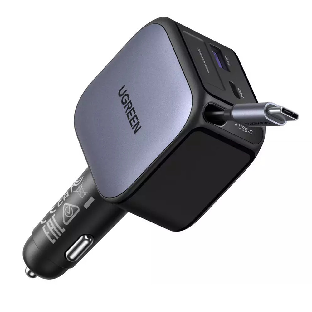Auto nabíječka s USB-C kabelem UGREEN EC603, 90W, 3A, 1 x USB-A - 1 x USB-C, šedá