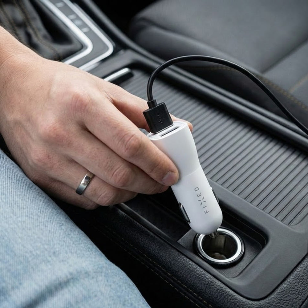 Auto nabíječka Fixed, 15.5W, 3A, 2 x USB-A, Bílá
