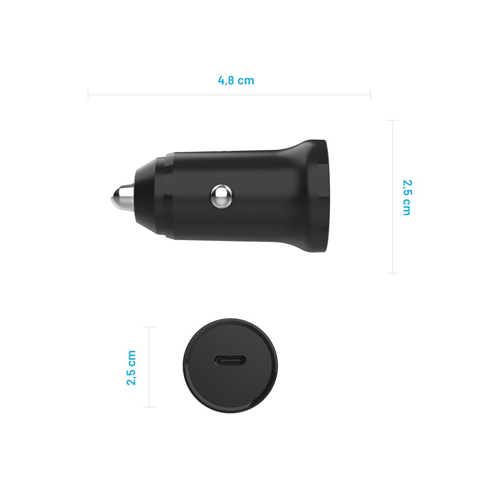Auto nabíječka Fixed, 20W, 3A, 1 x USB-C, Černá