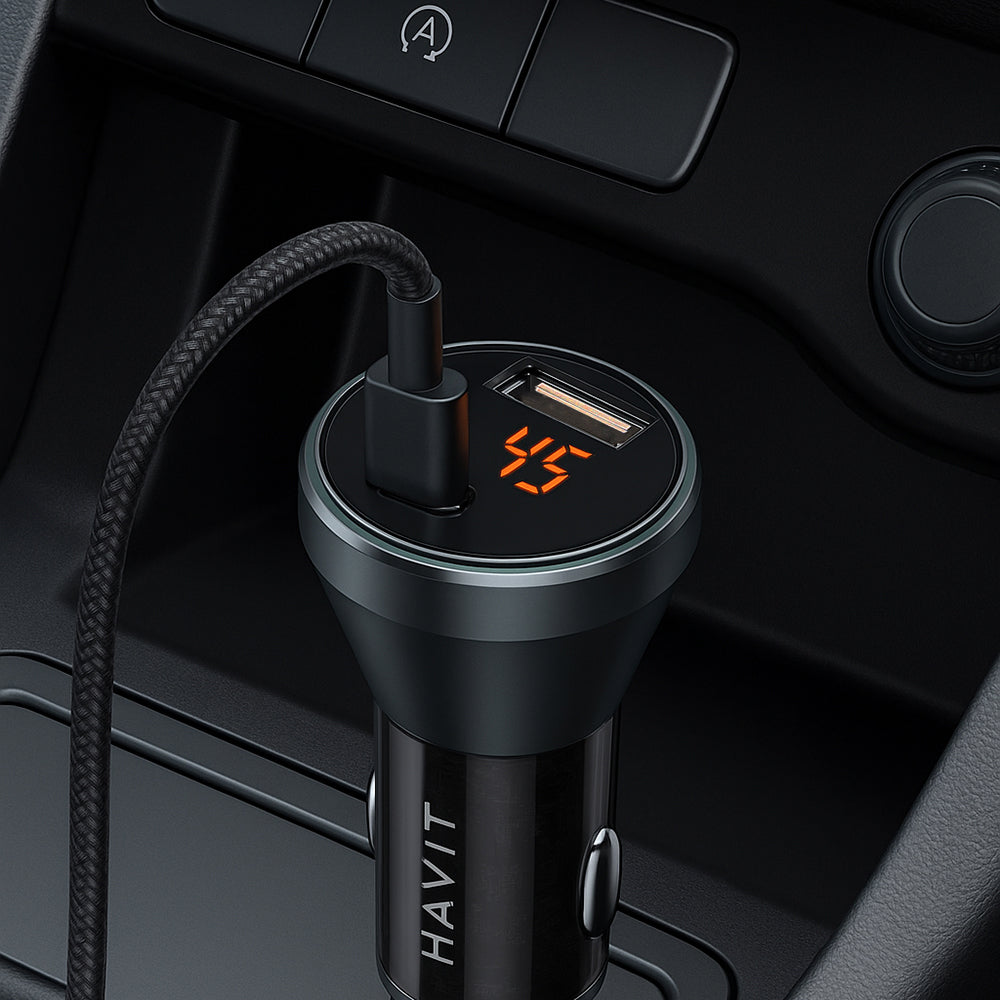 Auto nabíječka HAVIT CC2017, 45W, 3A, 1 x USB-A - 1 x USB-C, Černá Modrá