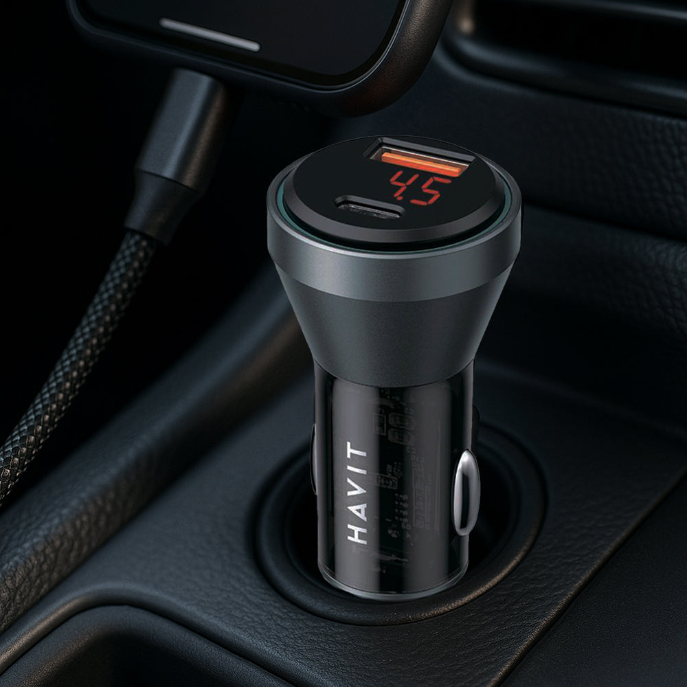 Auto nabíječka HAVIT CC2017, 45W, 3A, 1 x USB-A - 1 x USB-C, Černá Modrá