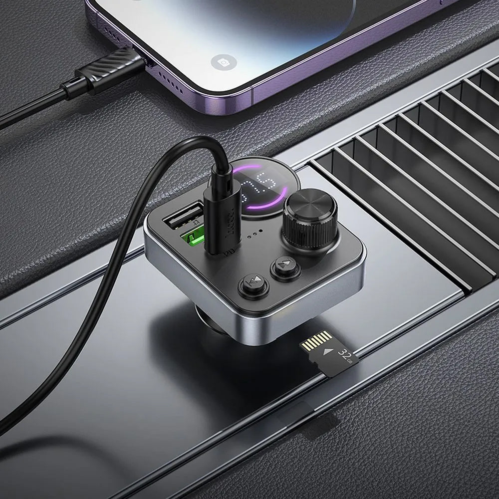 FM modulátor Bluetooth HOCO E86, 2 x USB-A - 1 x USB-C - 1 x microSD