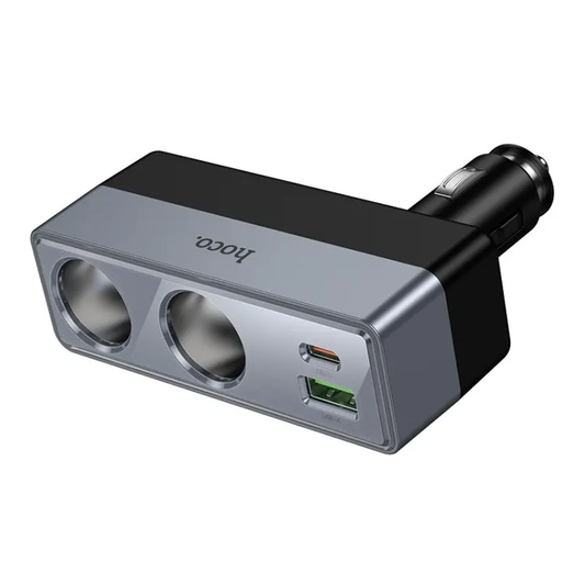 HOCO Z65B Car Charger, 240W, 1 x USB-A - 1 x USB-C - 2 x Cigarette Lighter Extension, Black