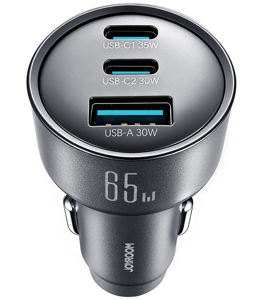Auto nabíječka Joyroom JR-CCN19, 65W, 1 x USB-A - 2 x USB-C, Šedá