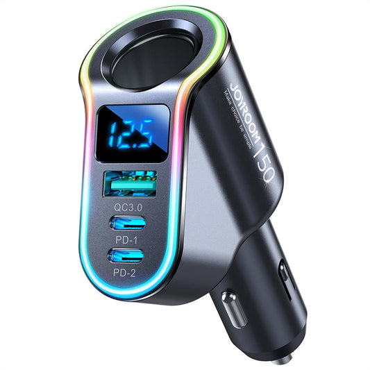 Auto nabíječka Joyroom JR-CL21, 150W, 3A, 1 x Prodloužení zapalovače - 1 x USB-A - 2 x USB-C, Černá
