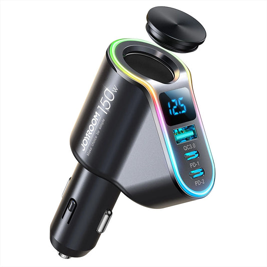 Auto nabíječka Joyroom JR-CL21, 150W, 3A, 1 x Prodloužení zapalovače - 1 x USB-A - 2 x USB-C, Černá