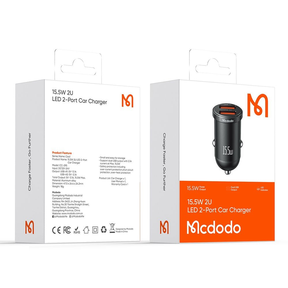 Auto nabíječka McDodo CC-2950 Cool, 15.5W, 3.1A, 2 x USB-A, Černá