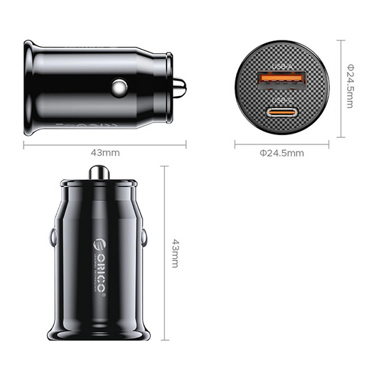 Auto nabíječka Orico PowerMini, 30W, 3A, 1 x USB-A - 1 x USB-C, černá