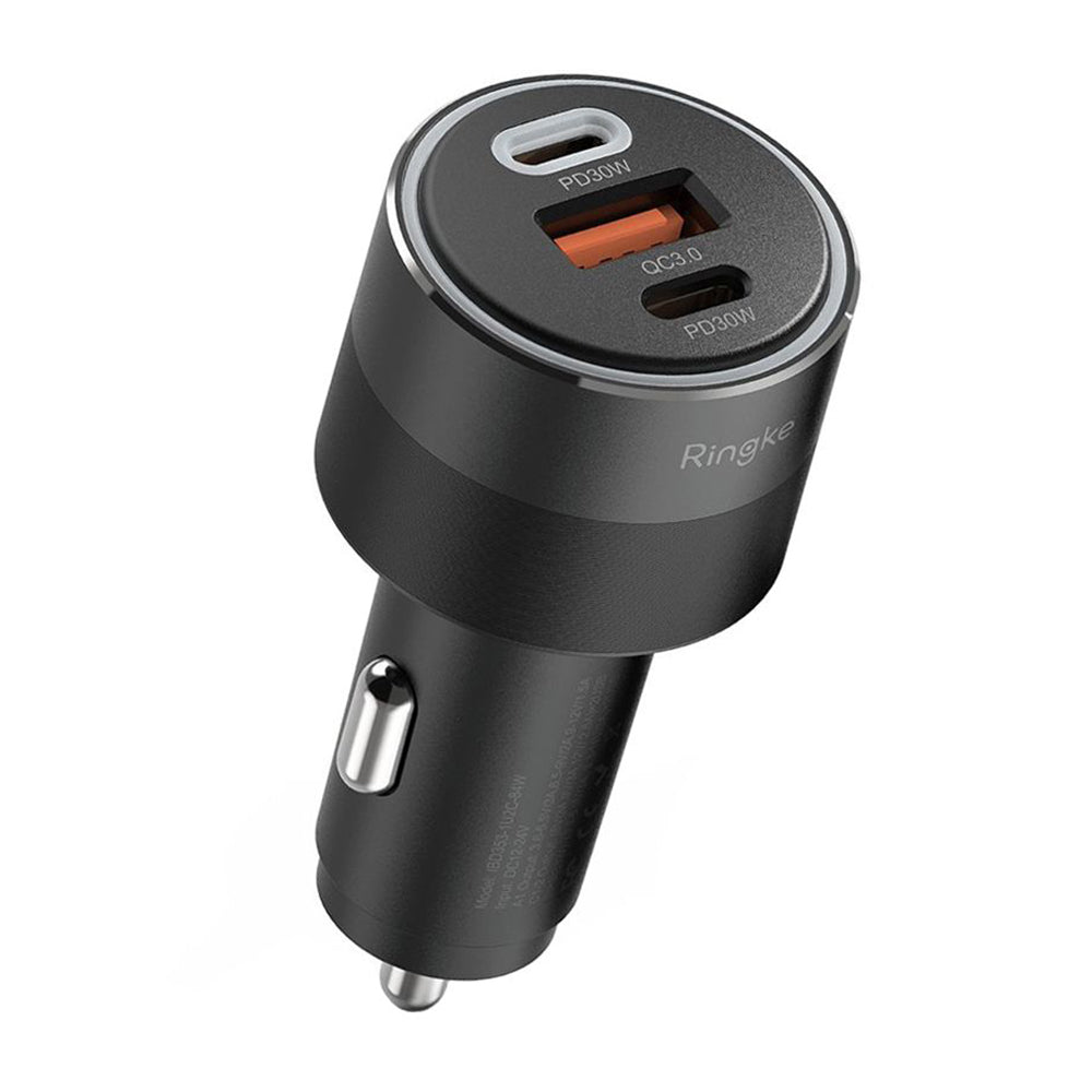 Auto nabíječka Ringke, 30W, 3A, 1 x USB-A - 2 x USB-C, Černá