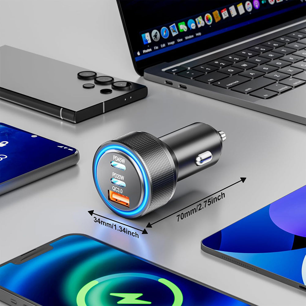 Auto nabíječka Techsuit C6 DriveBoost, 60W, 3A, 1 x USB-A - 2 x USB-C, Stříbrná