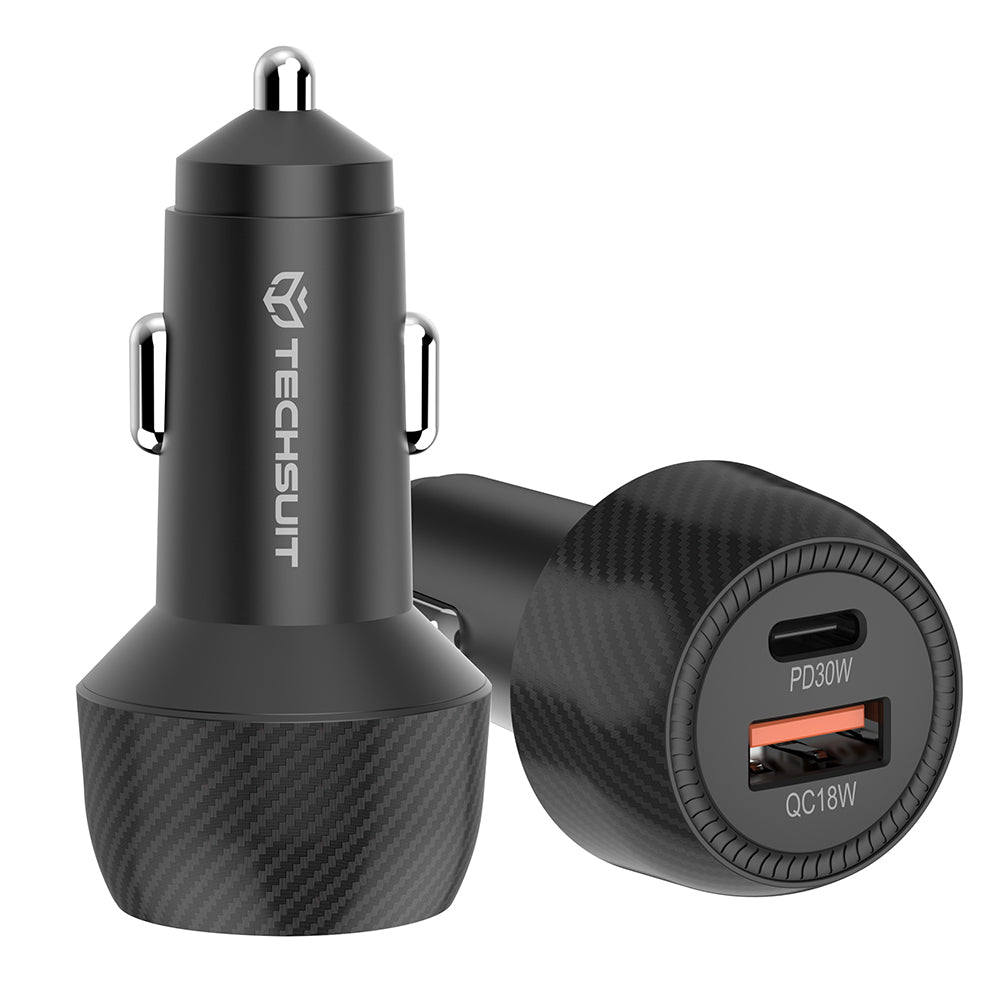 Auto nabíječka Techsuit C7 CarbonVolt, 48W, 3A, 1 x USB-A - 1 x USB-C, Černá
