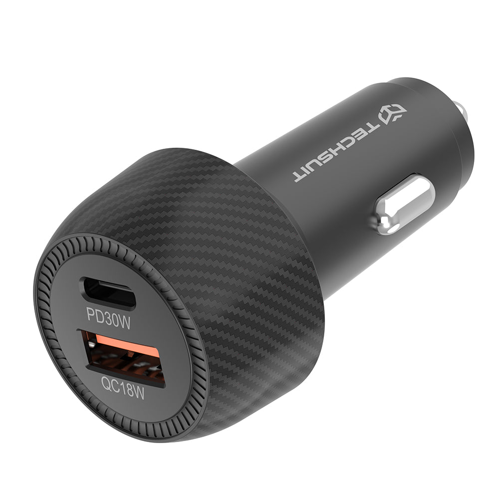 Auto nabíječka Techsuit C7 CarbonVolt, 48W, 3A, 1 x USB-A - 1 x USB-C, Černá