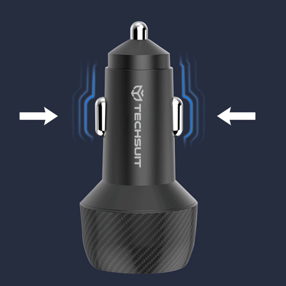 Auto nabíječka Techsuit C7 CarbonVolt, 48W, 3A, 1 x USB-A - 1 x USB-C, Černá