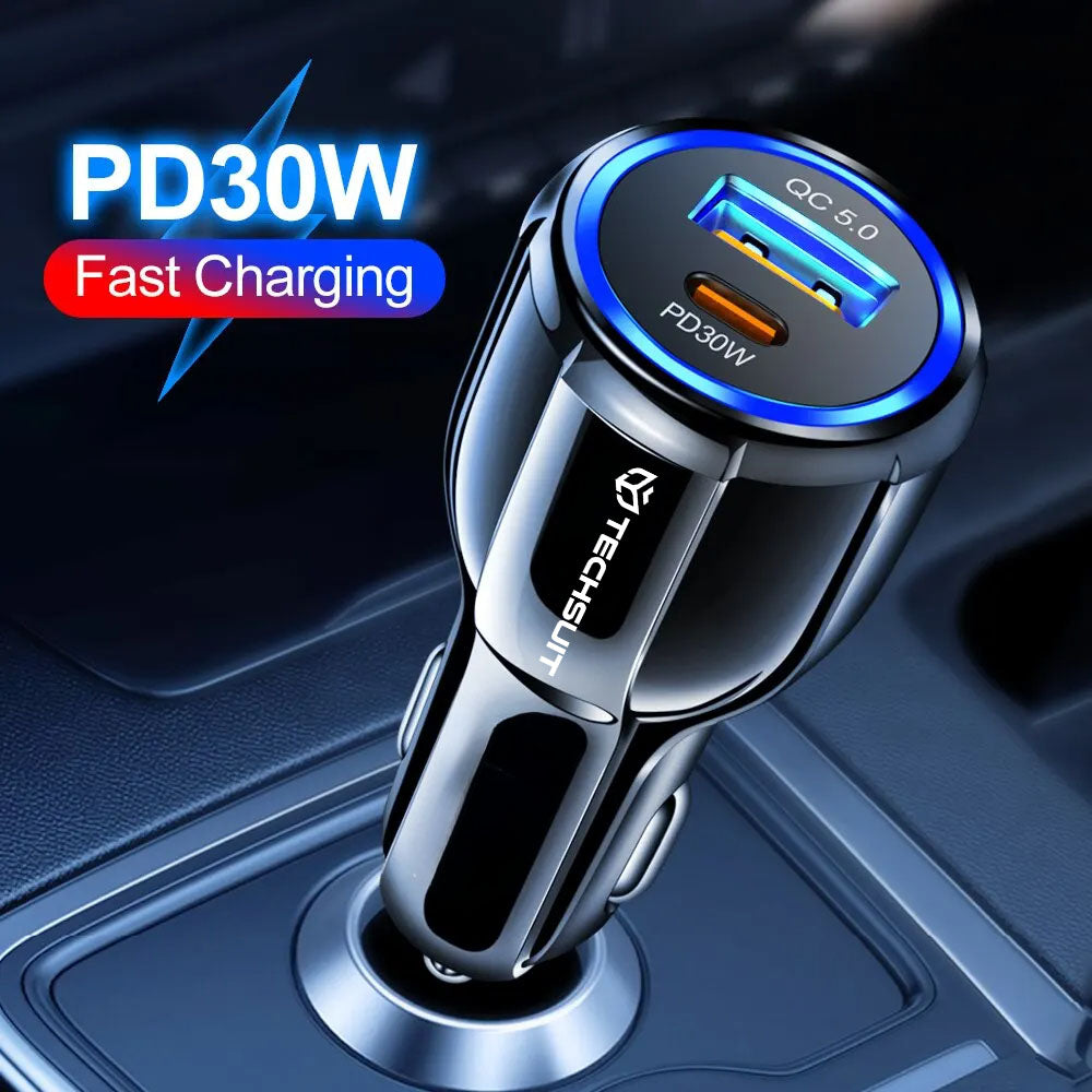 Auto nabíječka Techsuit TE-022 Premium, 60W, 3A, 1 x USB-A - 1 x USB-C, Černá