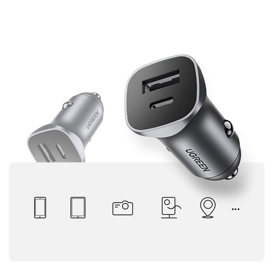 Autonabíječka UGREEN CD130, 24W, 3A, 1 x USB-A - 1 x USB-C, šedá