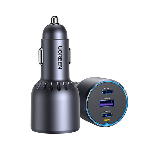 Nabíječka do auta UGREEN EC703, 75 W, 3,25 A, 1 x USB-A - 2 x USB-C, černá