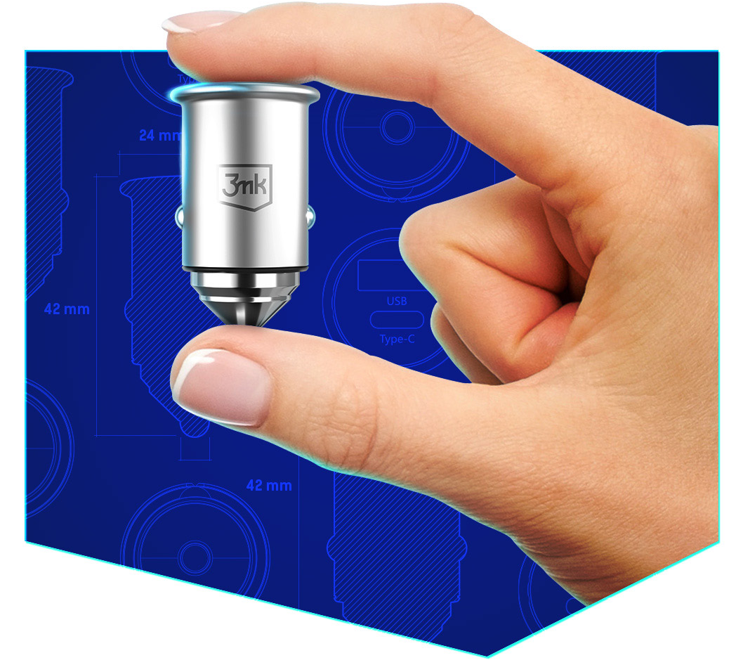 Nabíječka do auta 3MK HyperCharger, 30W, 5A, 1 x USB-A - 1 x USB-C, stříbrná