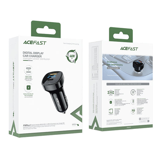 Auto nabíječka Acefast B4, 66W, 3A, 1 x USB-A - 1 x USB-C, Černá